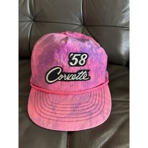 Vintage 80s 90s Corvette 58 Hat Cap Hot Pink Nylon